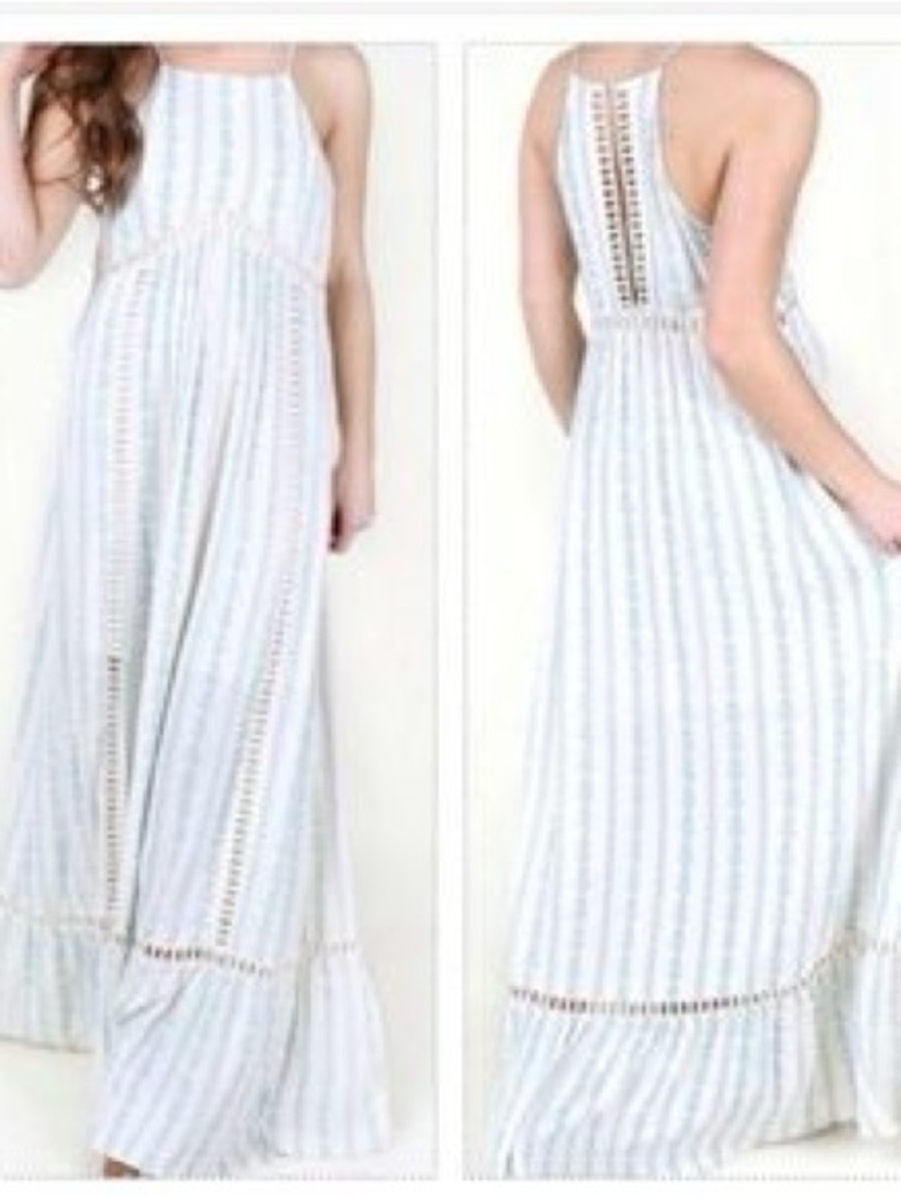 Altar'd State Light Blue & White Striped Halter Maxi Dress